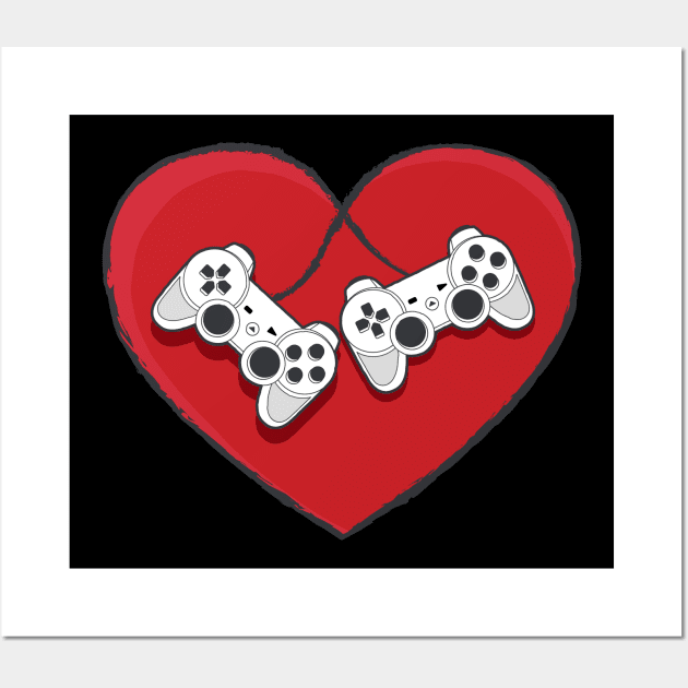 Video Gamer Valentines Day with Controllers Heart Wall Art by aneisha